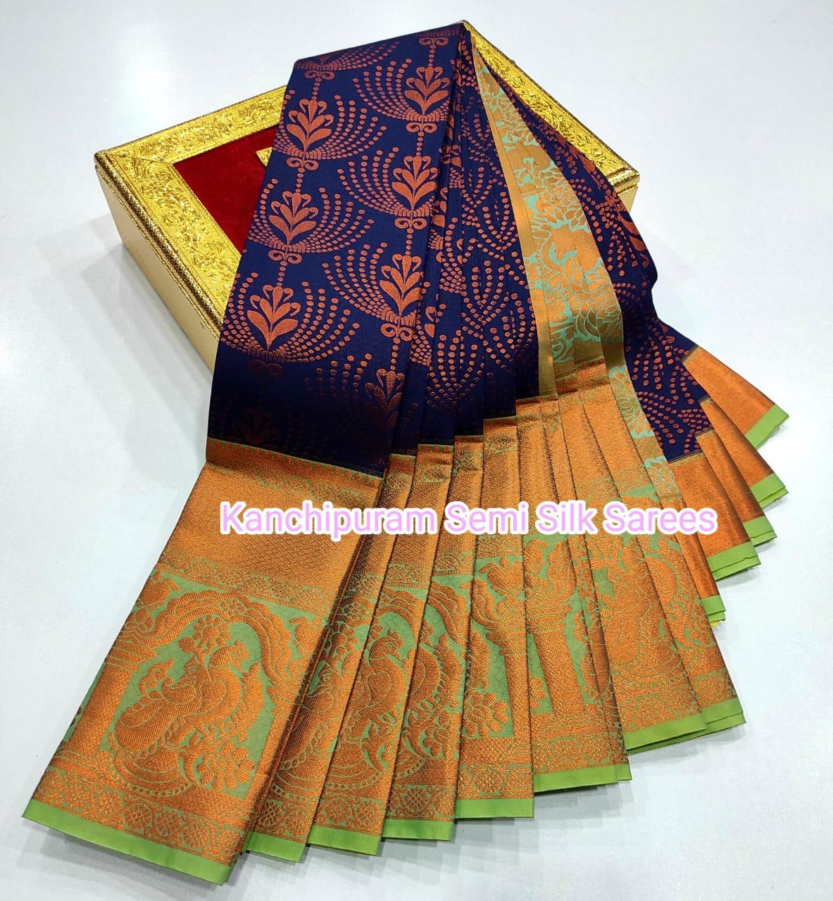 Kanchipuram Semi Soft Silk With Contrast LongBborder