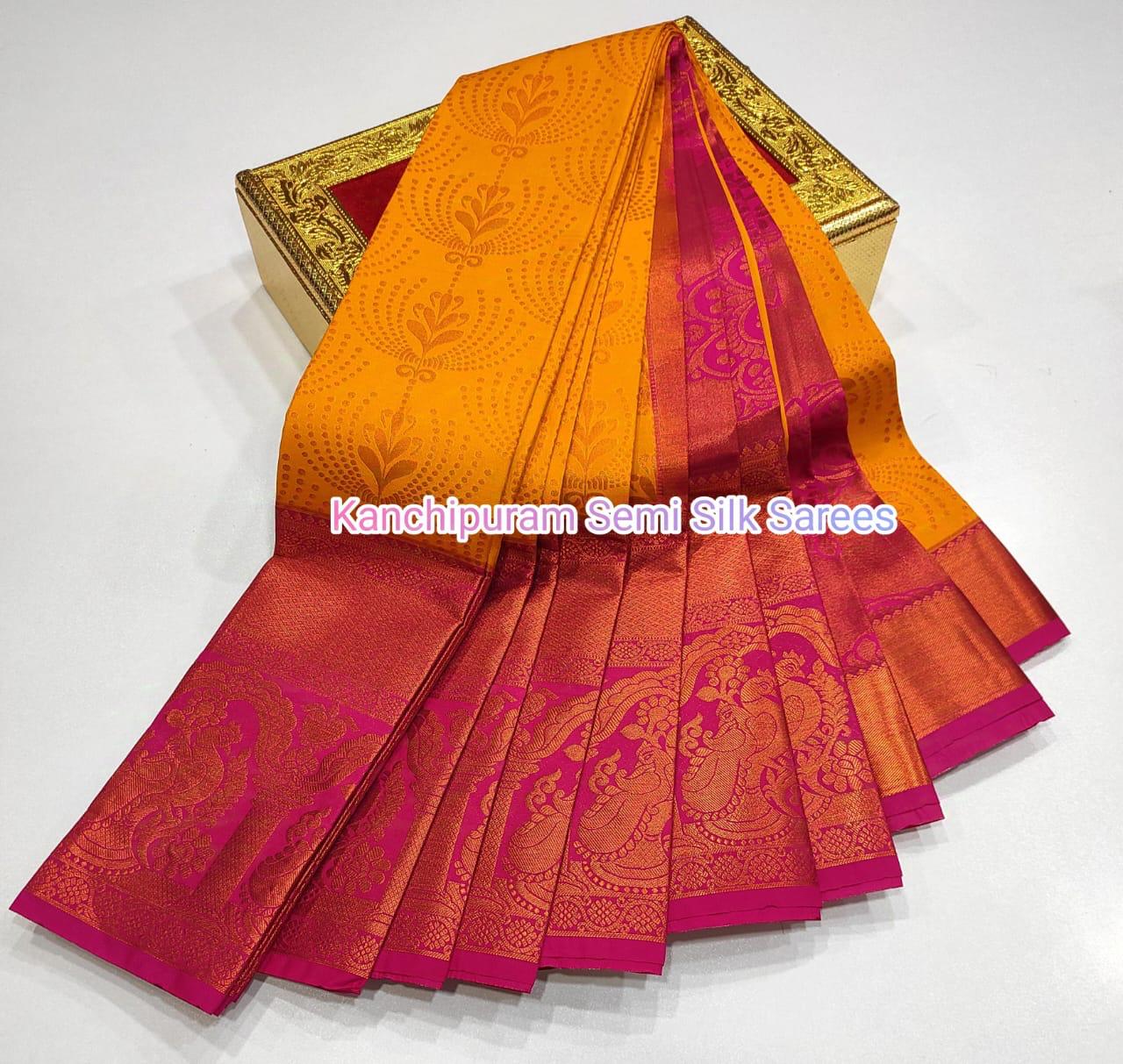 Kanchipuram Semi Soft Silk With Contrast LongBborder