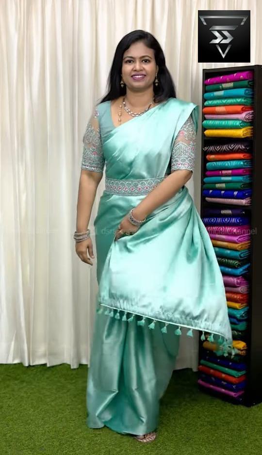 Saturn soft material saree including semi stitched blouse and belt