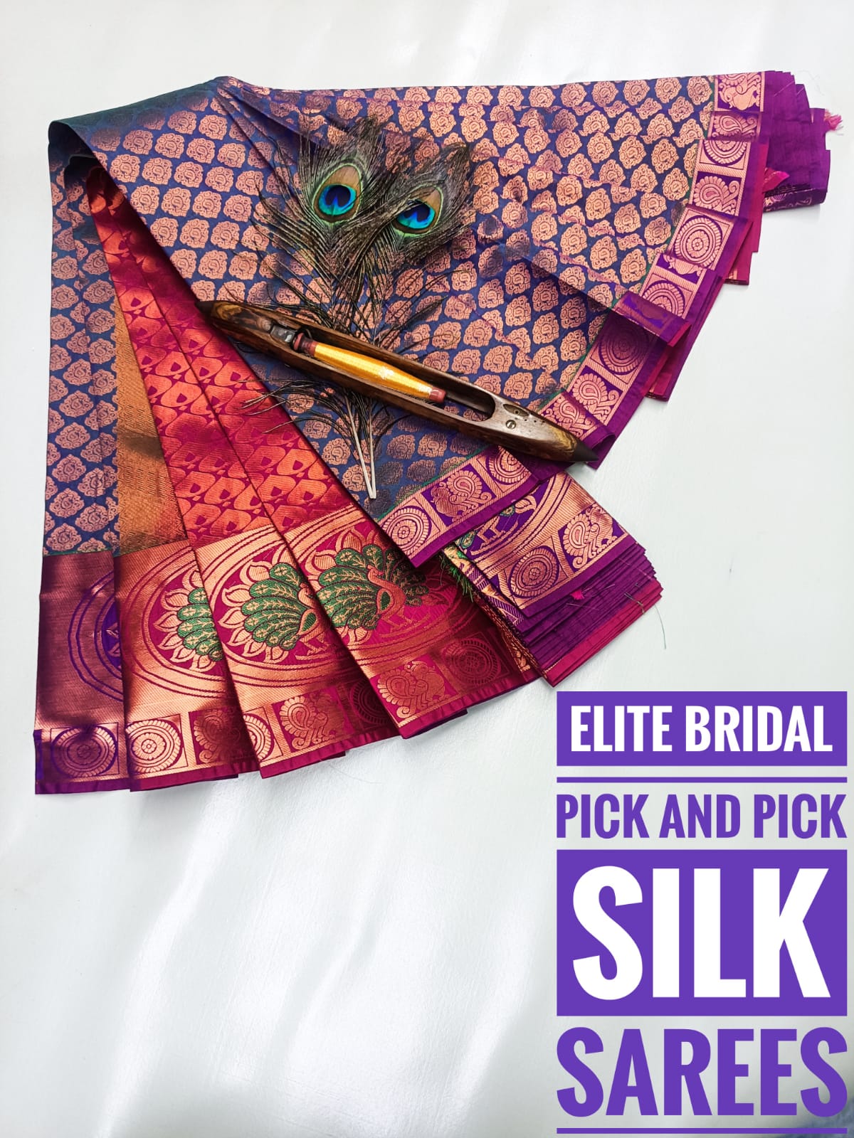 Dark Blue with Copper Jacquard Silk Saree