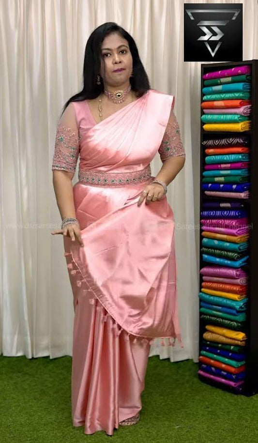 Saturn soft material saree including semi stitched blouse and belt